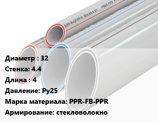 Труба полипропиленовая 32 s=4.4 L=4 Ру25 PPR-FB-PPR стекловолокно, шт, Контур, SDR 7.4 цена от 79.43 ₼ / шт, где купить, условия доставки в Баку и Бакинская области
